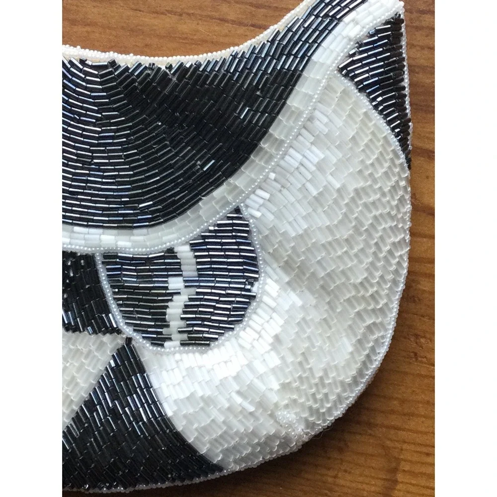 Vintage Nina Ricci Paris Beaded Purse Bag Black White Shoulder Evening Glam Owl‎